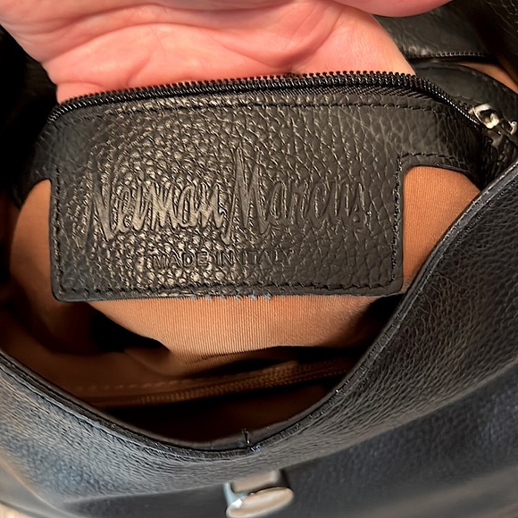 Neiman Marcus Black Pebble Leather Shoulder Handbag - Picture 5 of 11